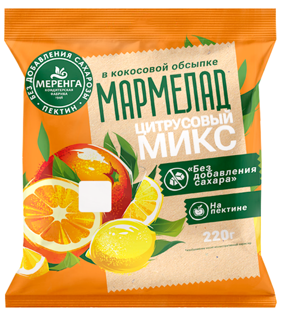 №1 Меренга Мармелад без сахара в кокосовой обсыпке Цитрусовый микс, 220г    в Грязях