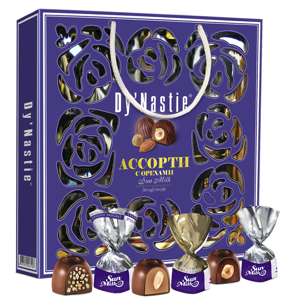  Династия Сумка Конфеты "Ассорти с орехами", 210г     в Грязях